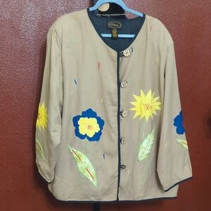 Floral Embroidered Beige Jacket